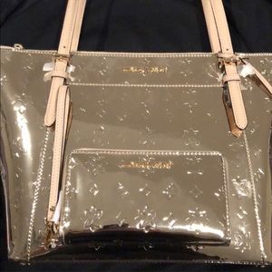 Michael kors metallic gold bag and wallet